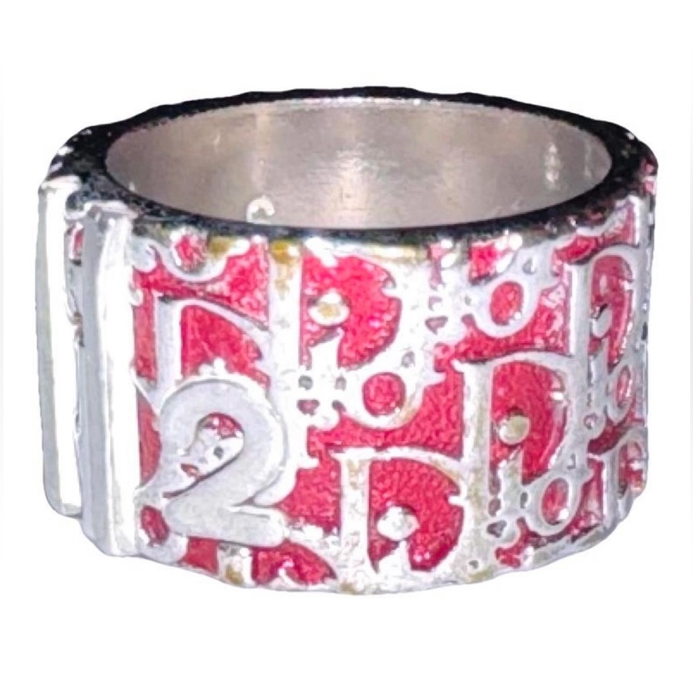 Christian Dior AUTHENTIC Vintage y2k Red Silver Trotter Logo Oblique 2000 Ring 6